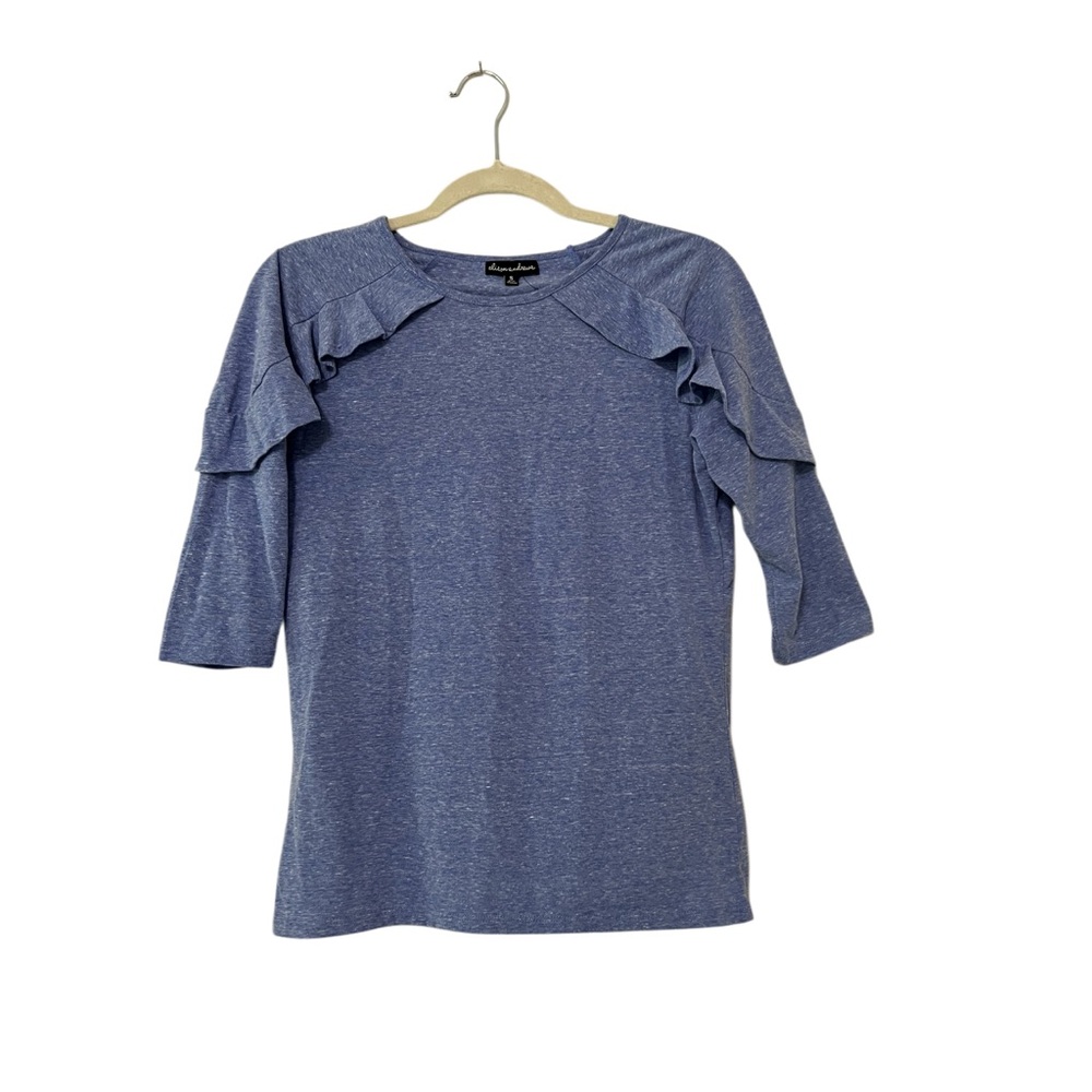 Alison Andrewe Blue Ruffle 3/4 Sleeve Top